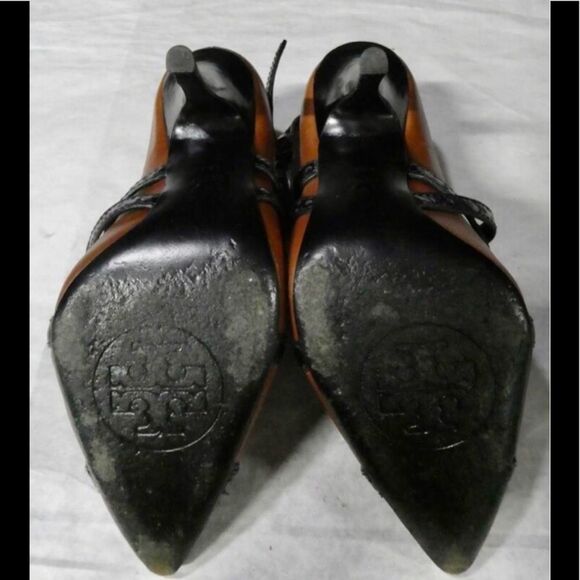 TORY BURCH Women’s Judith Honey Brown and Black Size 9M Stiletto Heels - Picture 12 of 15